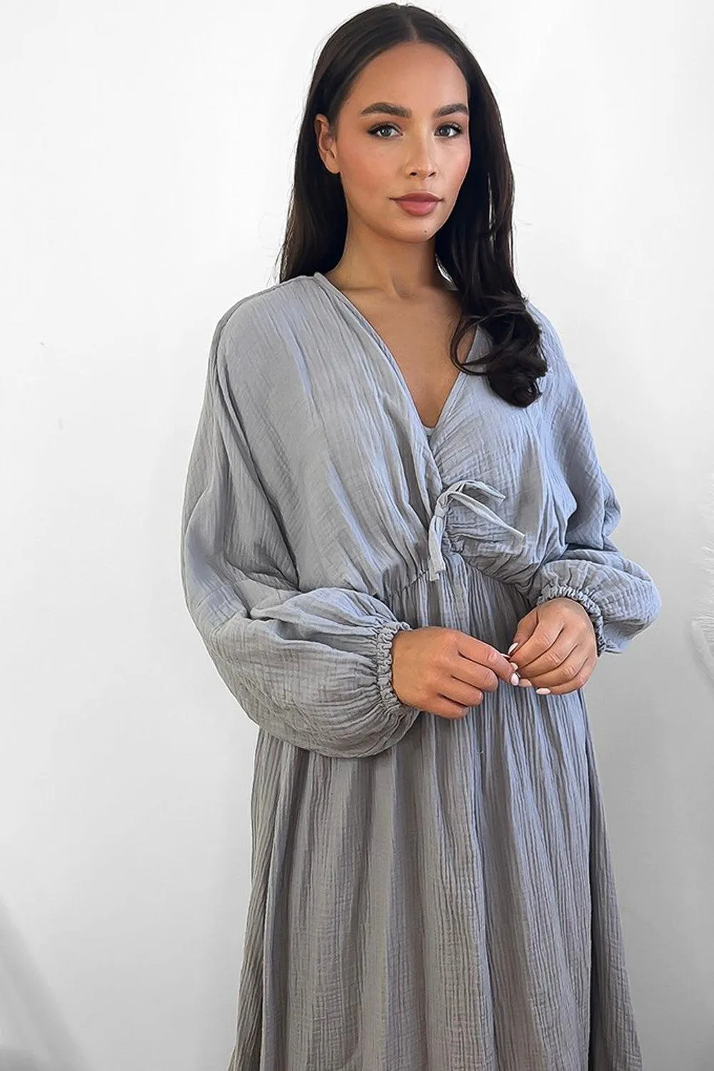 100% Cotton Relaxed Fit Cheesecloth Maxi Dress