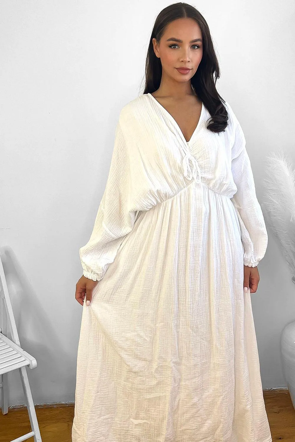 100% Cotton Relaxed Fit Cheesecloth Maxi Dress