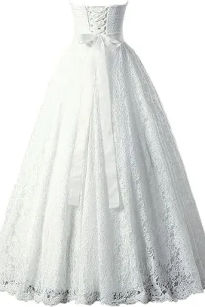 A-line Sweetheart Floor Length Lace Wedding Dresses