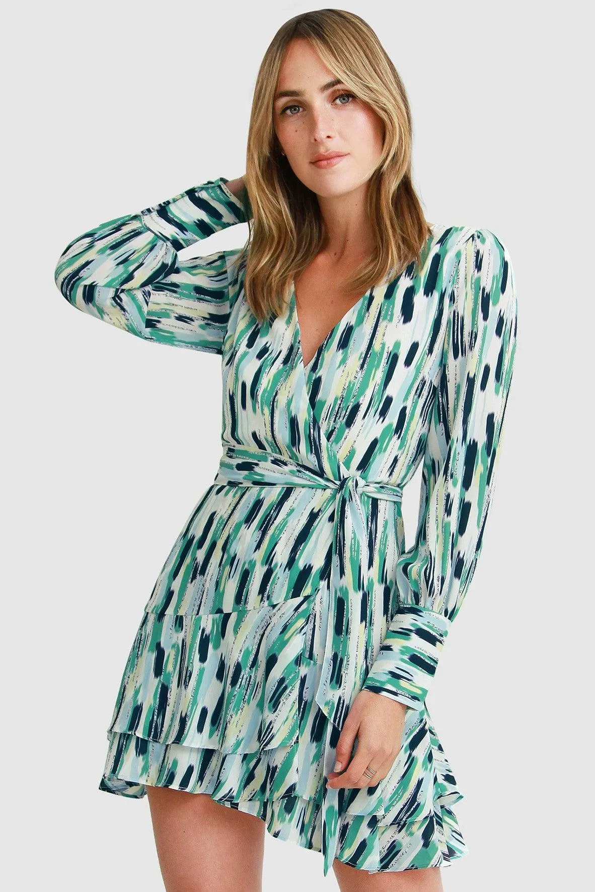 A Night With You Mini Wrap Dress in Green