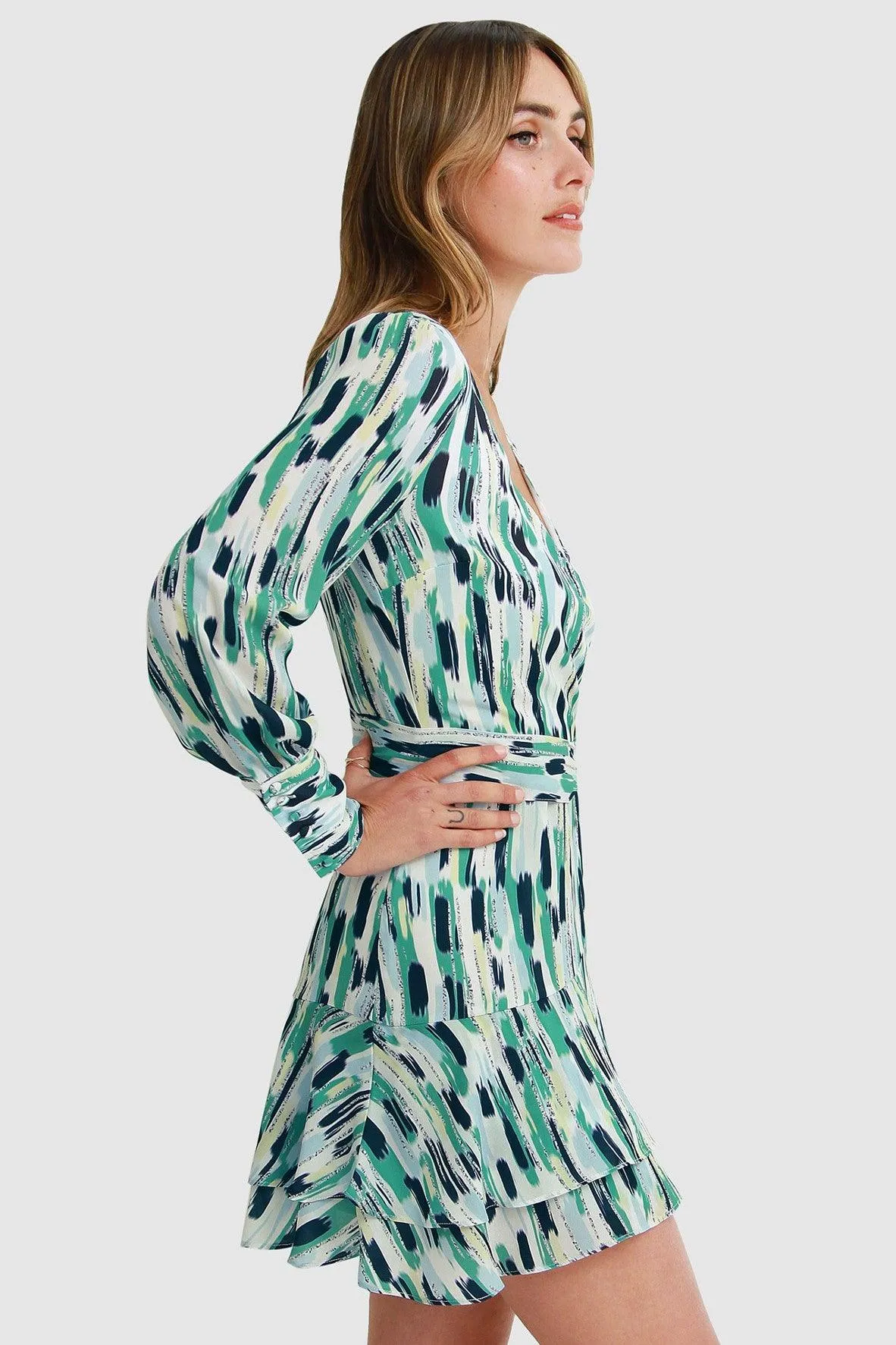 A Night With You Mini Wrap Dress in Green