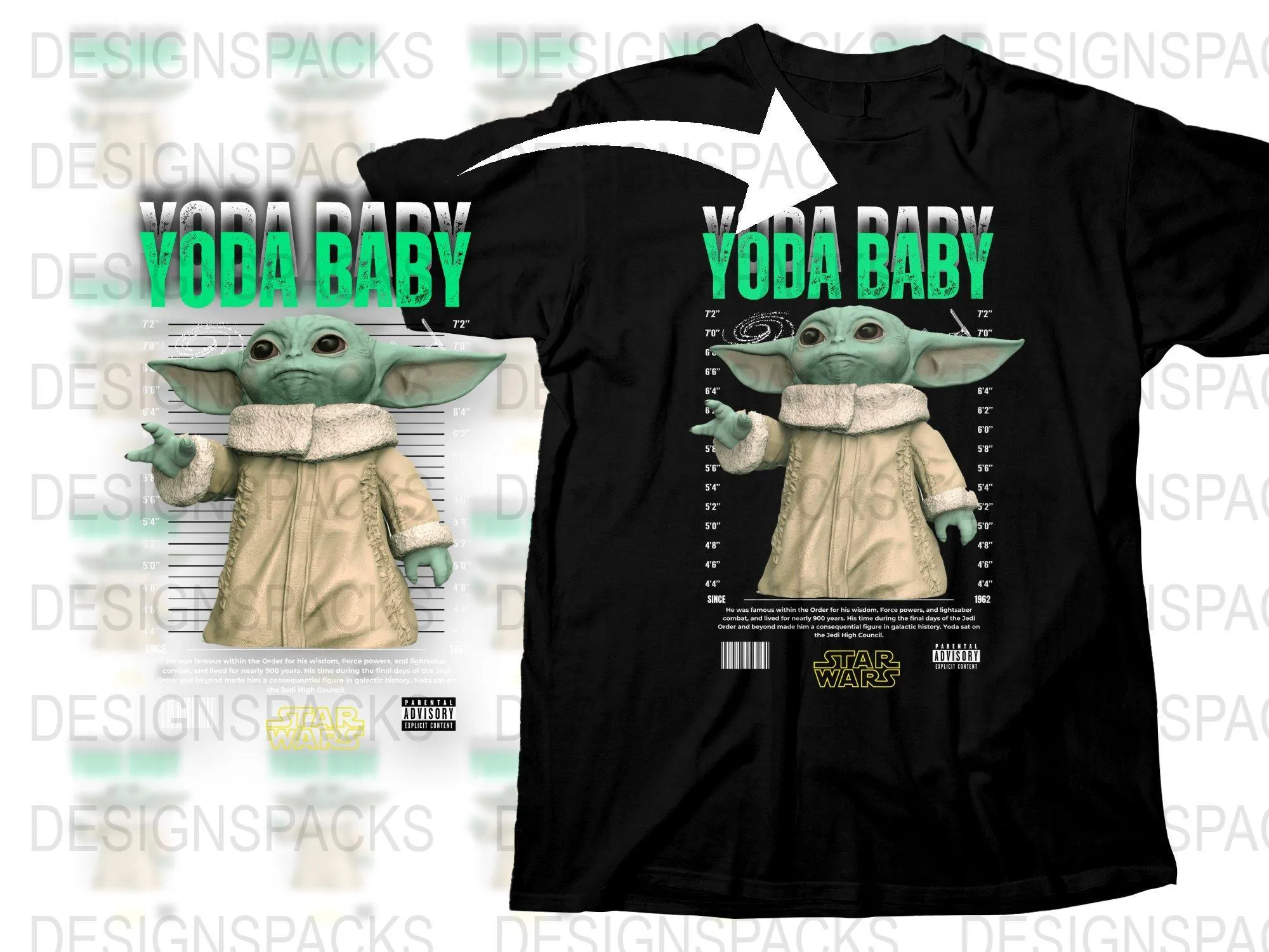 Adorable Star Wars Yoda Baby Themed Graphic Png Digital Download