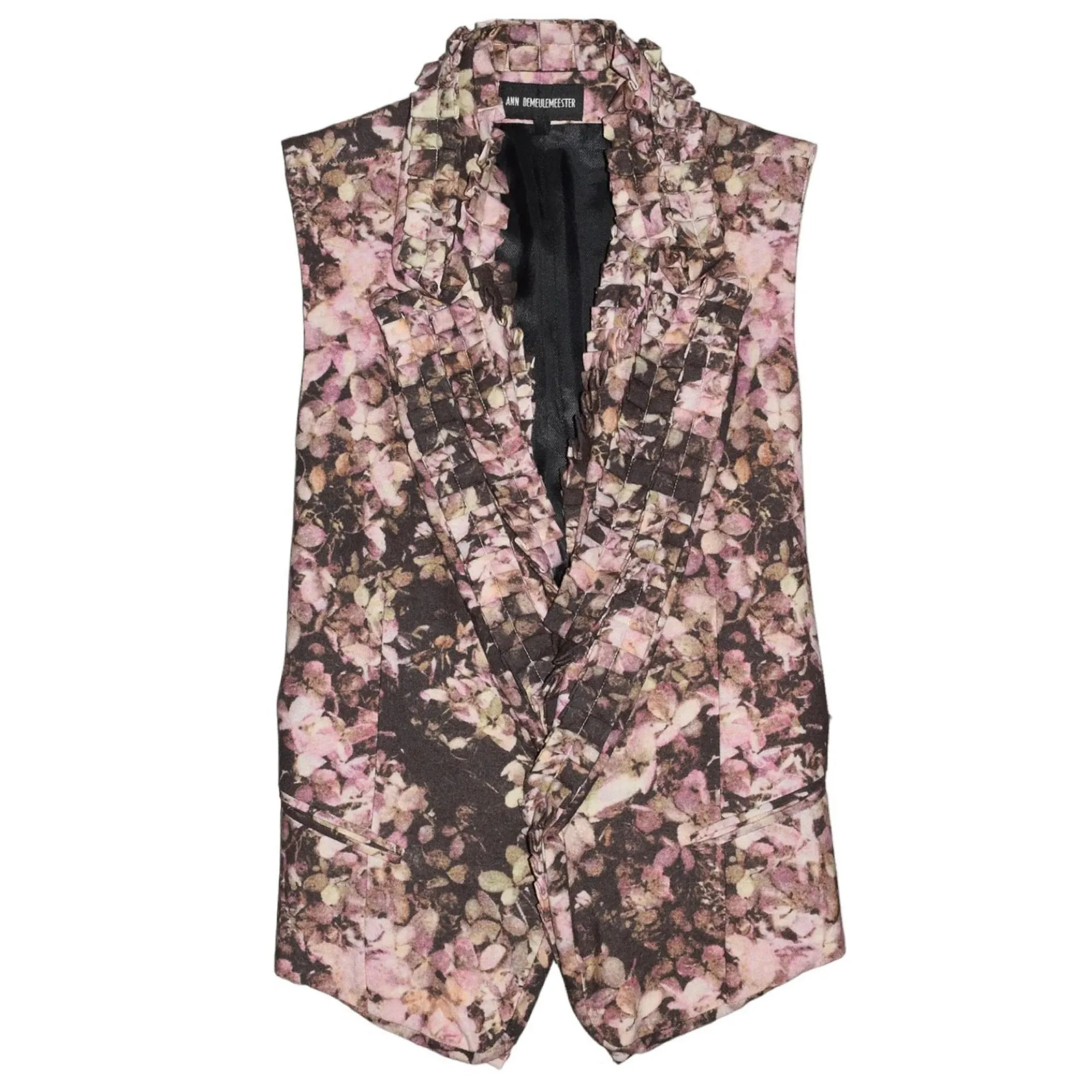 Ann Demeulemeester Black / Pink Ruffled Floral Printed Vest