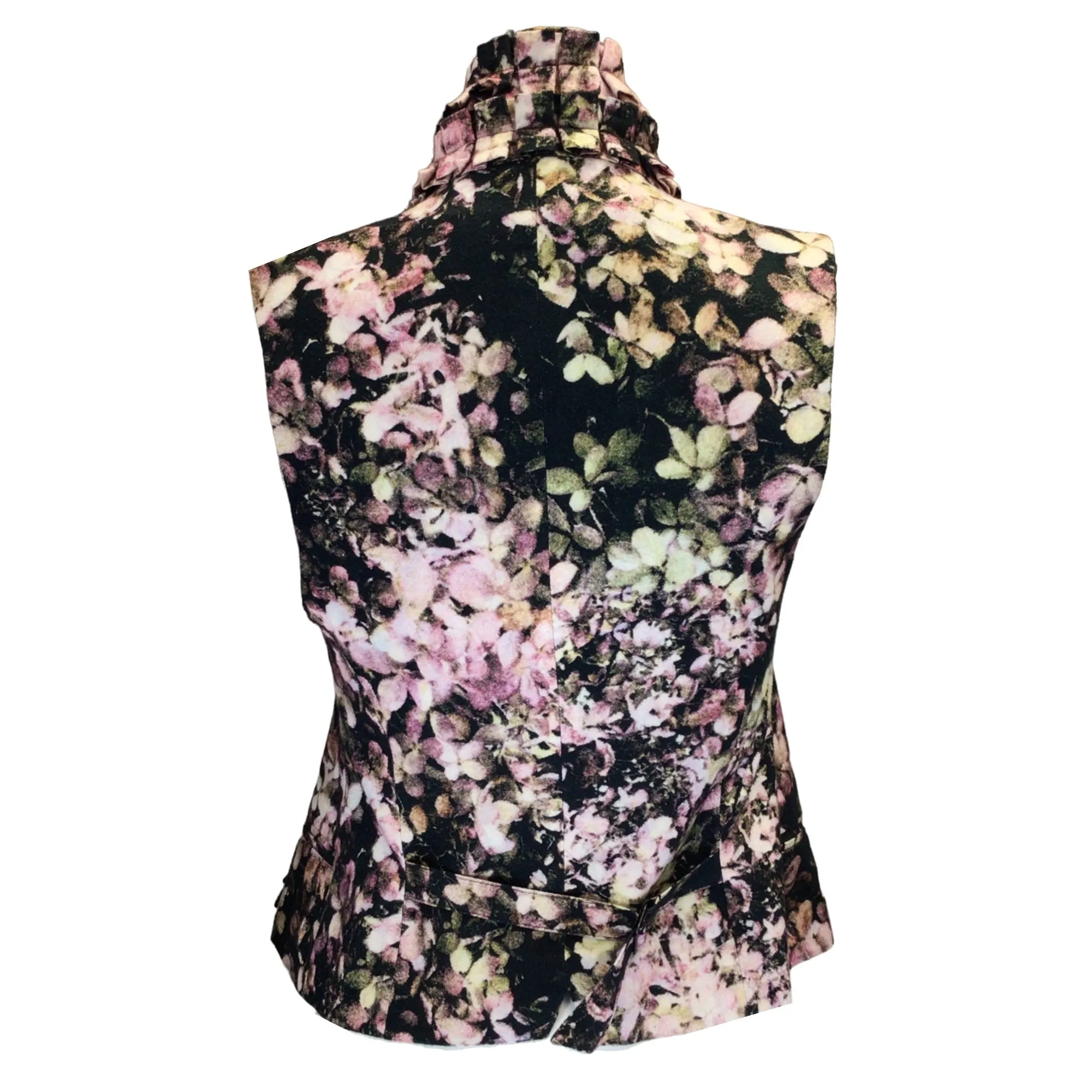 Ann Demeulemeester Black / Pink Ruffled Floral Printed Vest