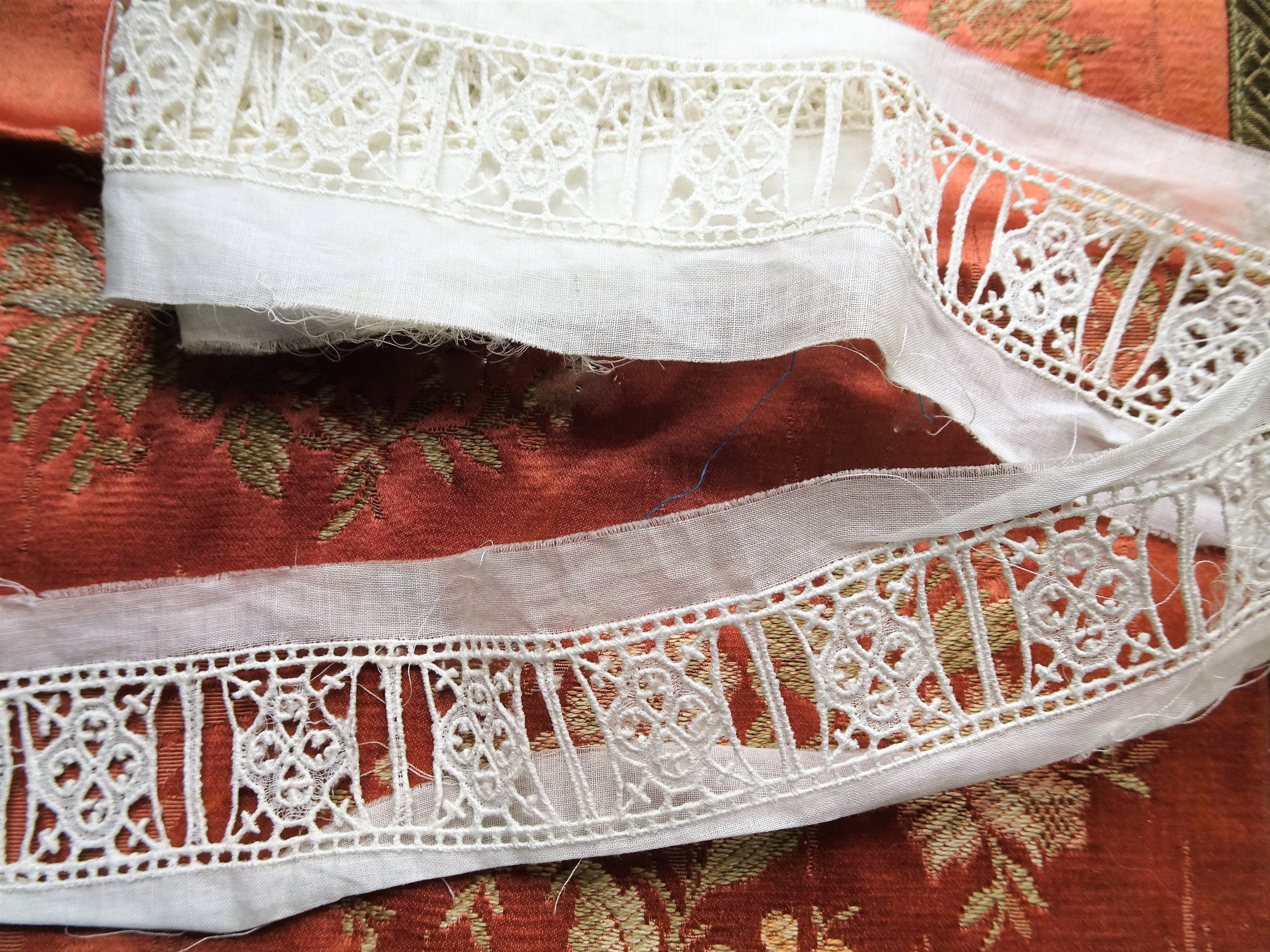 Antique French White On White Embroidered Trim,Heirloom lace,For Dolls Christening Gowns Bridal, Journals, Fine Crafts,Collectible Vintage Lace