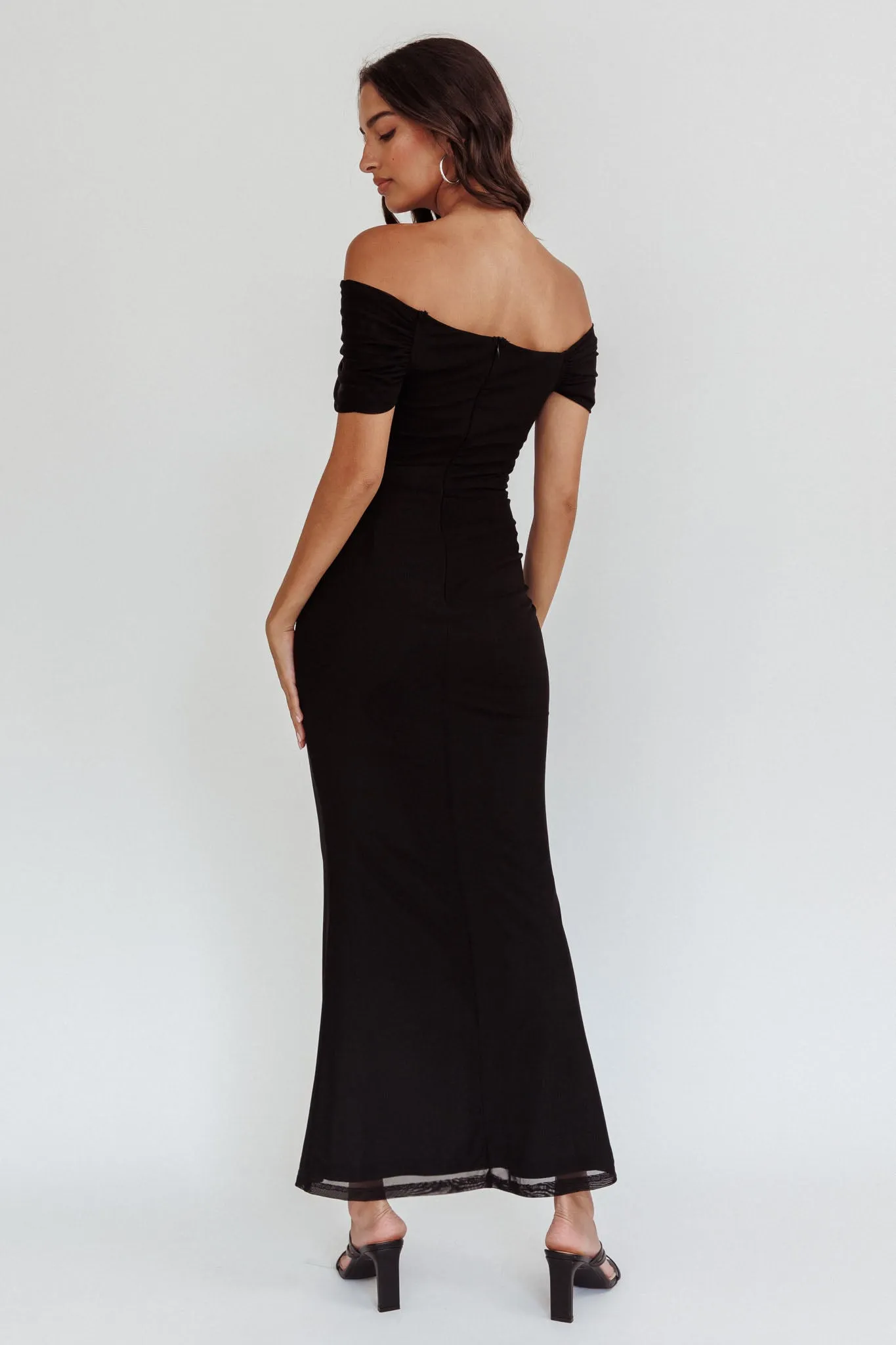 Aqaba Off-Shoulder Mesh Maxi Dress Black