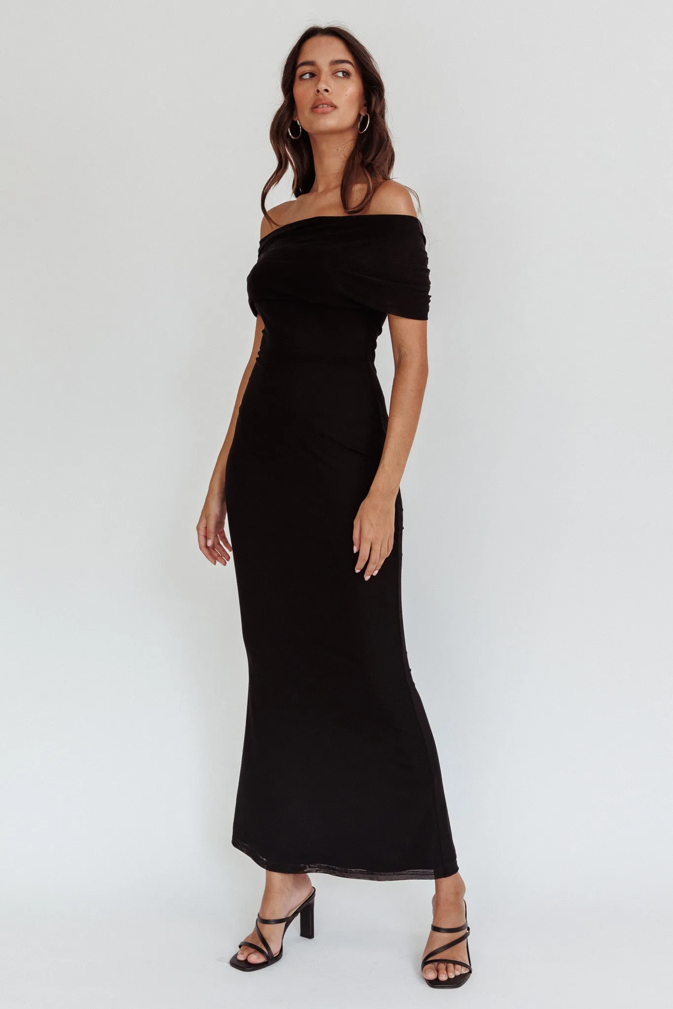 Aqaba Off-Shoulder Mesh Maxi Dress Black