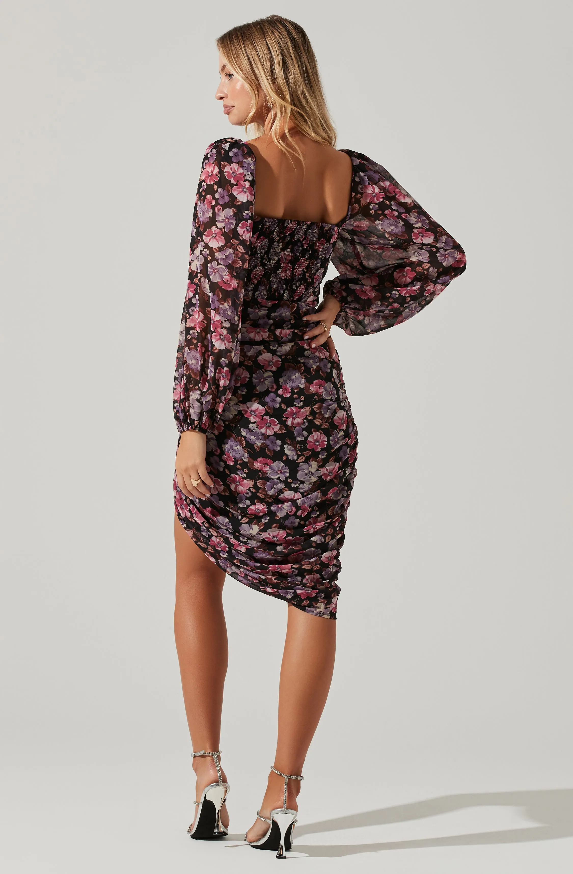 Athens Floral Ruched Midi Dress