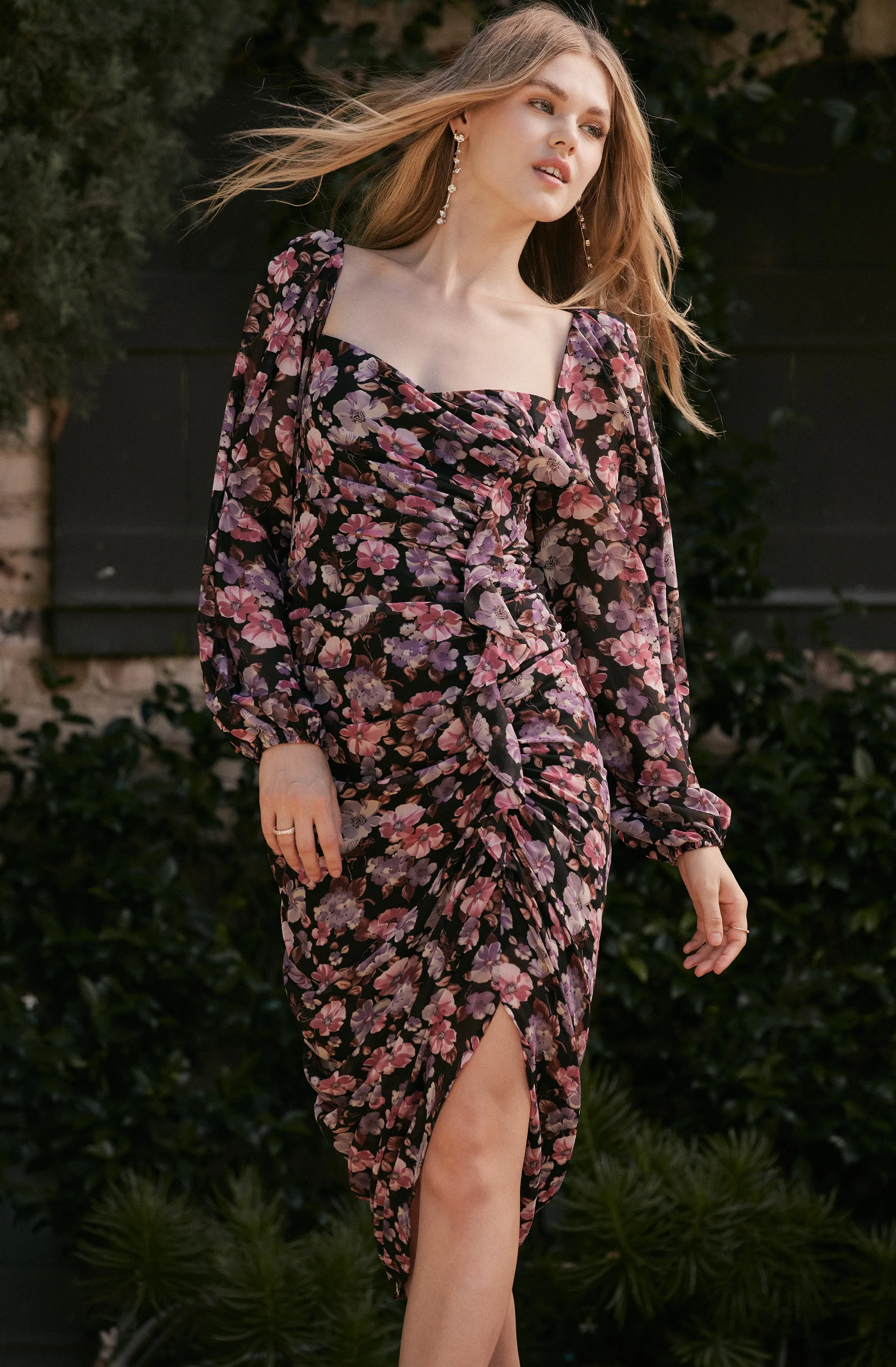 Athens Floral Ruched Midi Dress