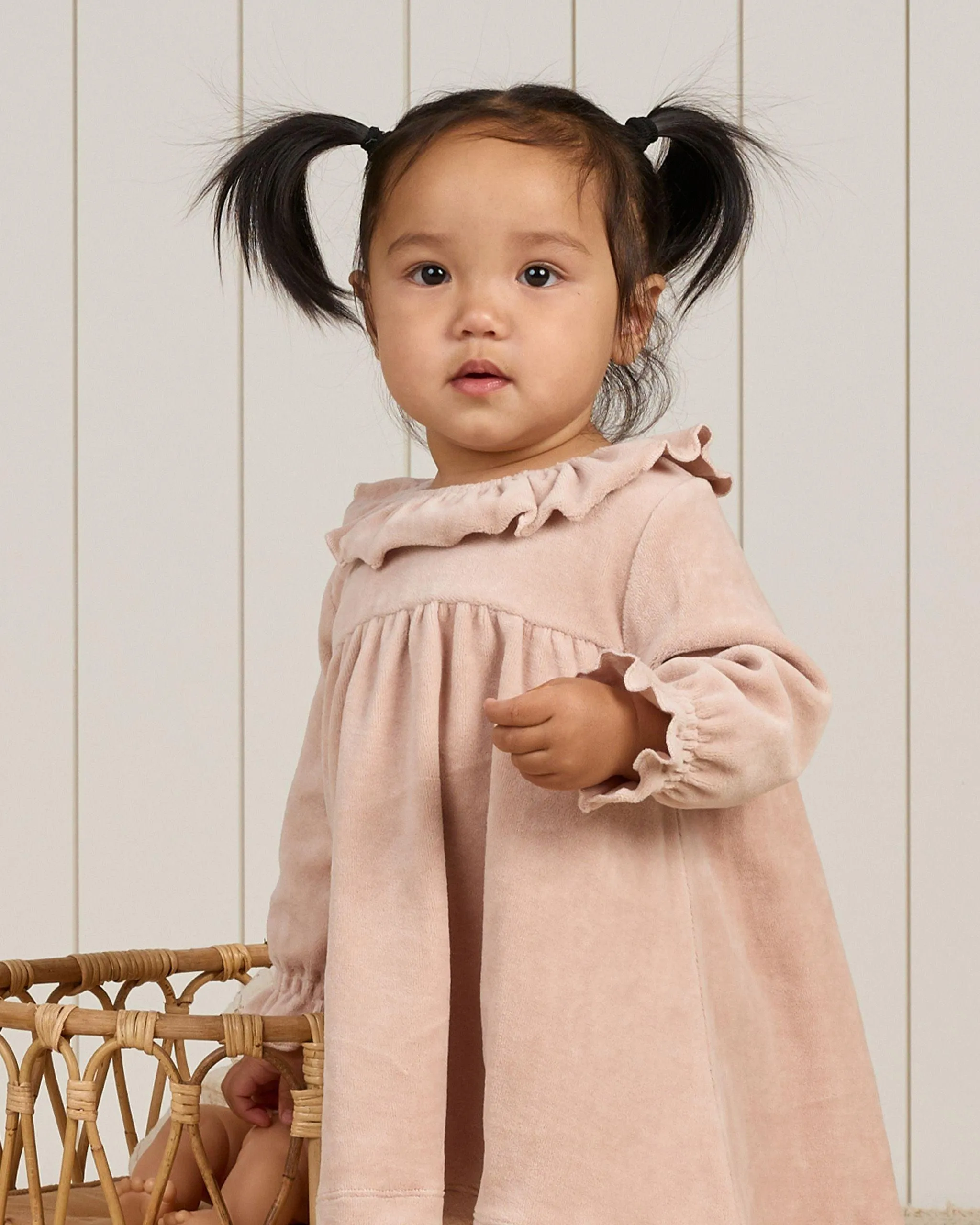 Baby Girls Dresses | Velour Dress in Blush | Quincy Mae