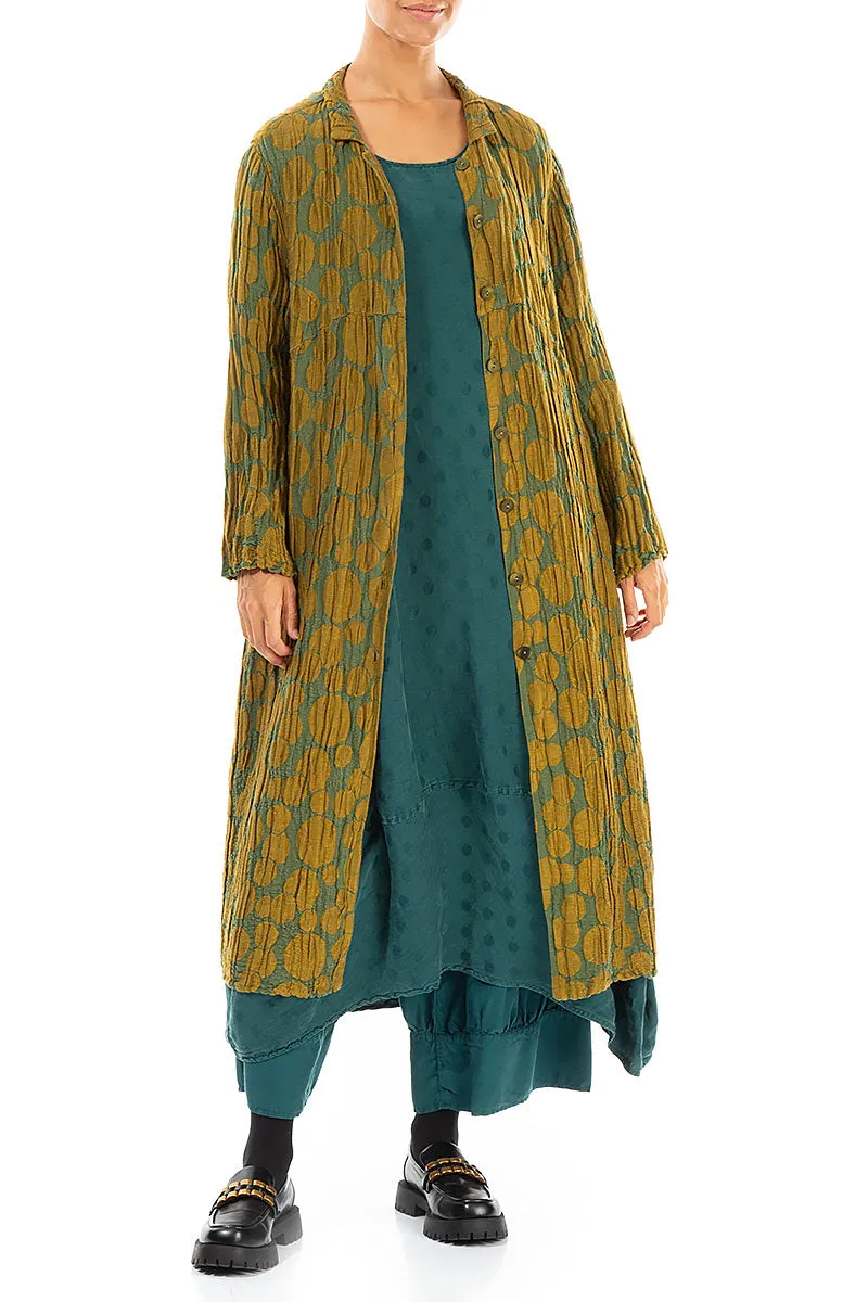 Back Buttons Emerald Silk Linen Dress