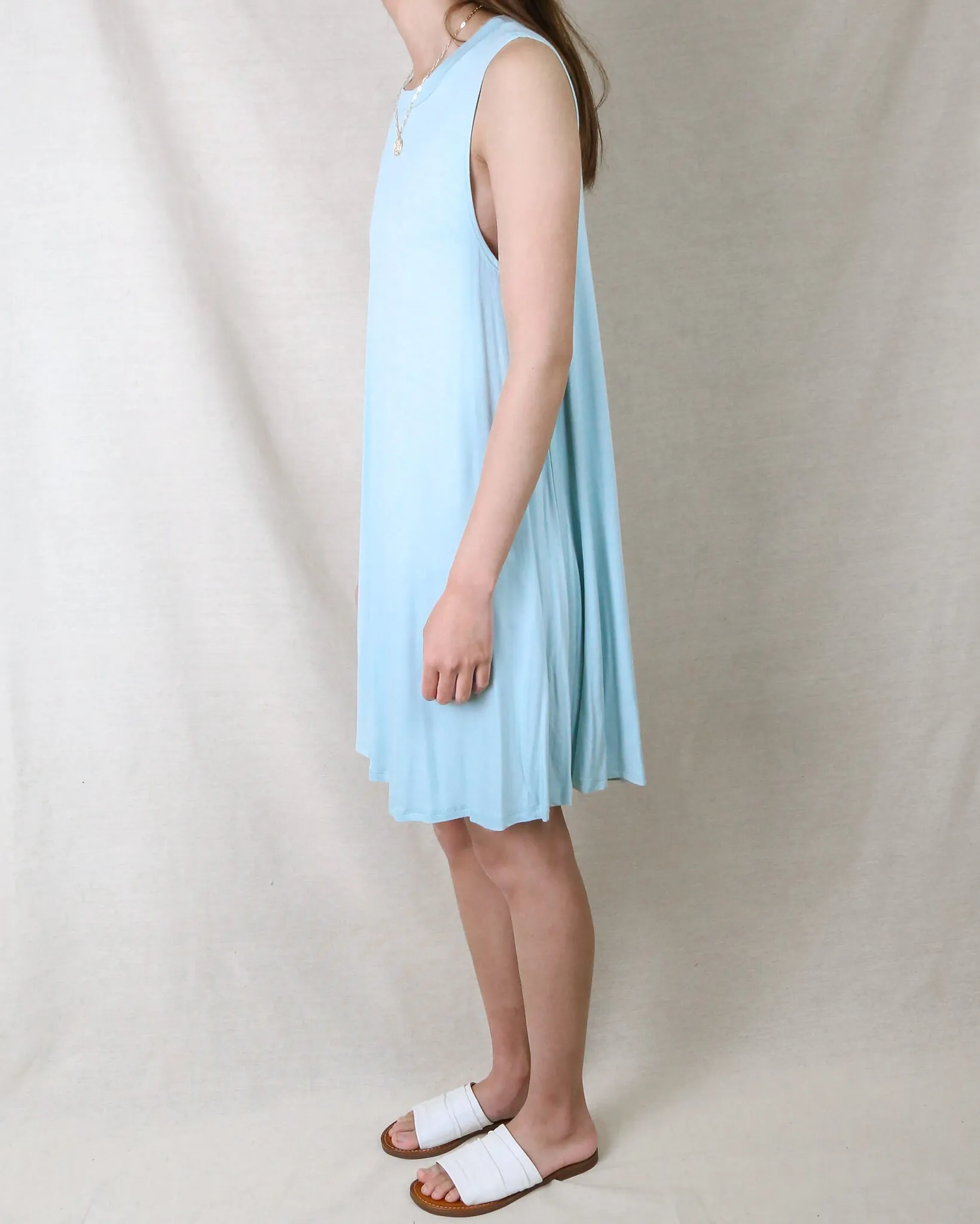 Basic Sleeveless Swingy Tank Dress in Mint