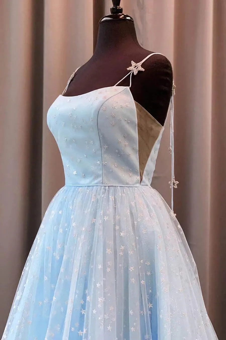 Beautiful Sky Blue Tulle Star A-line Long Prom Dress Formal Dresses,maxi dresses