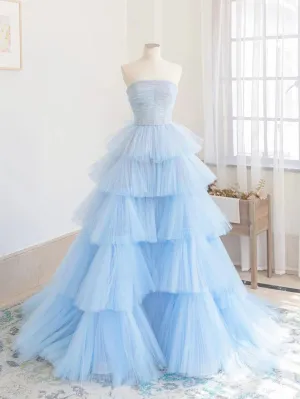 Blue Tulle High Low Prom Dresses Blue Tulle High Low Formal Graduation Dresses