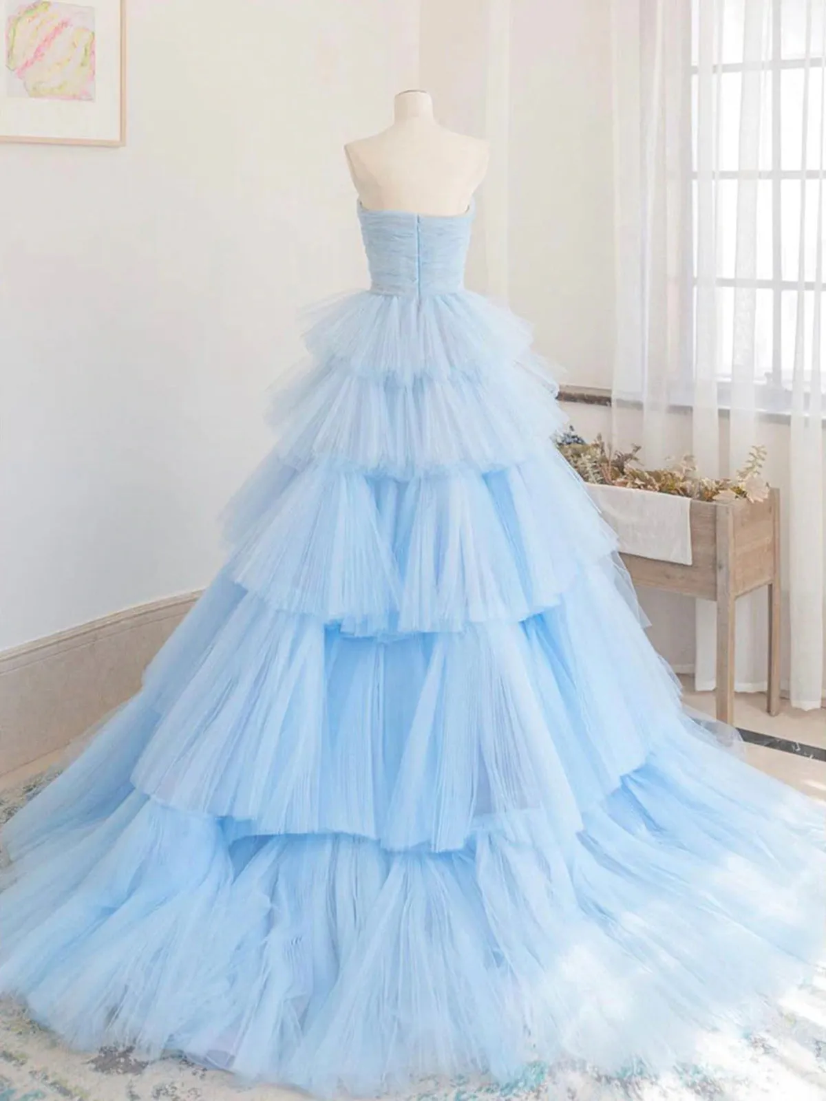 Blue Tulle High Low Prom Dresses Blue Tulle High Low Formal Graduation Dresses