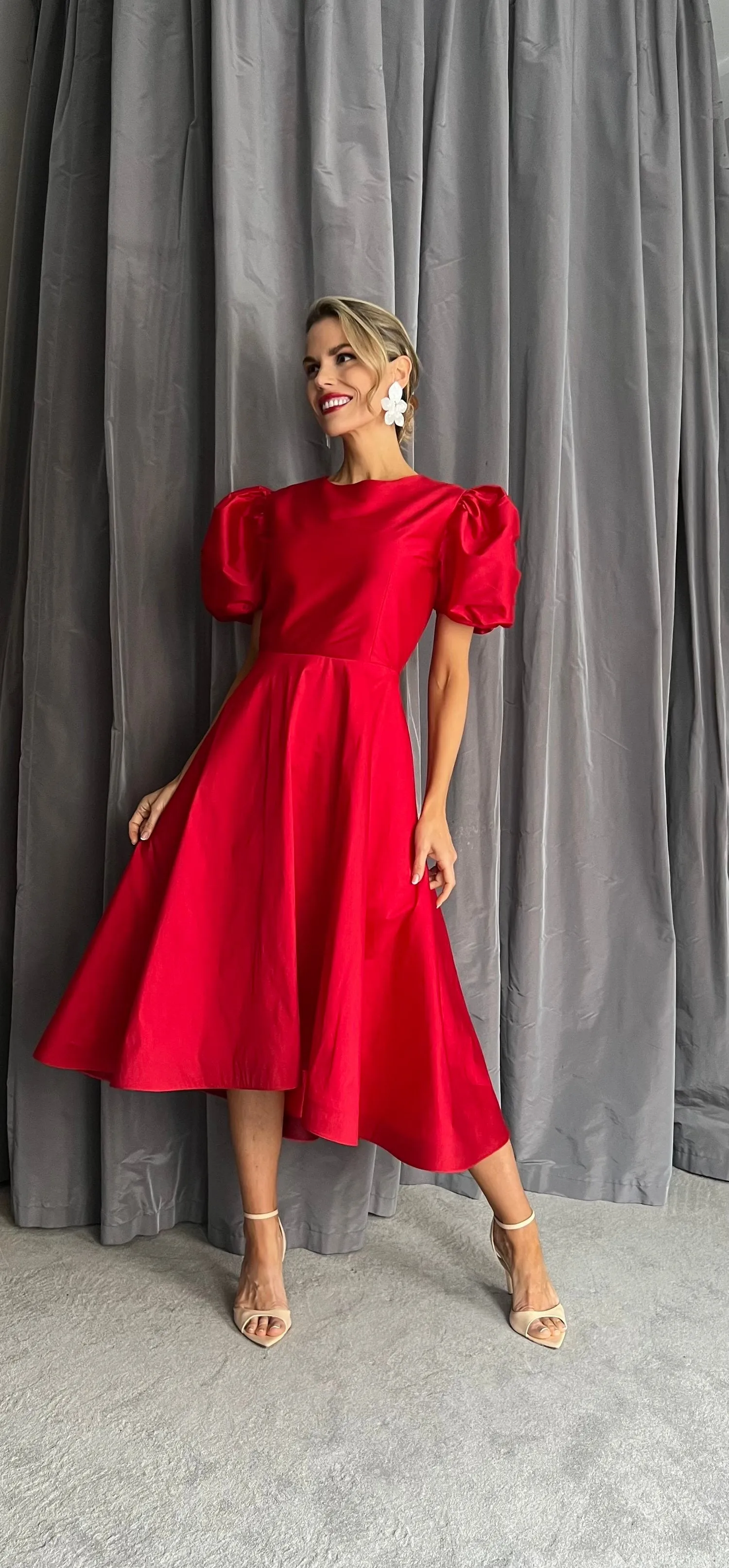 Caryn Taffeta Dress - Red