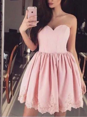 Cheap Short Simple Cute Sweetheart Pink Homecoming Dresses 2018, CM480