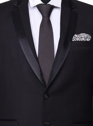 Chokore Black color silk tie & Black and White Plaids Pocket Square set