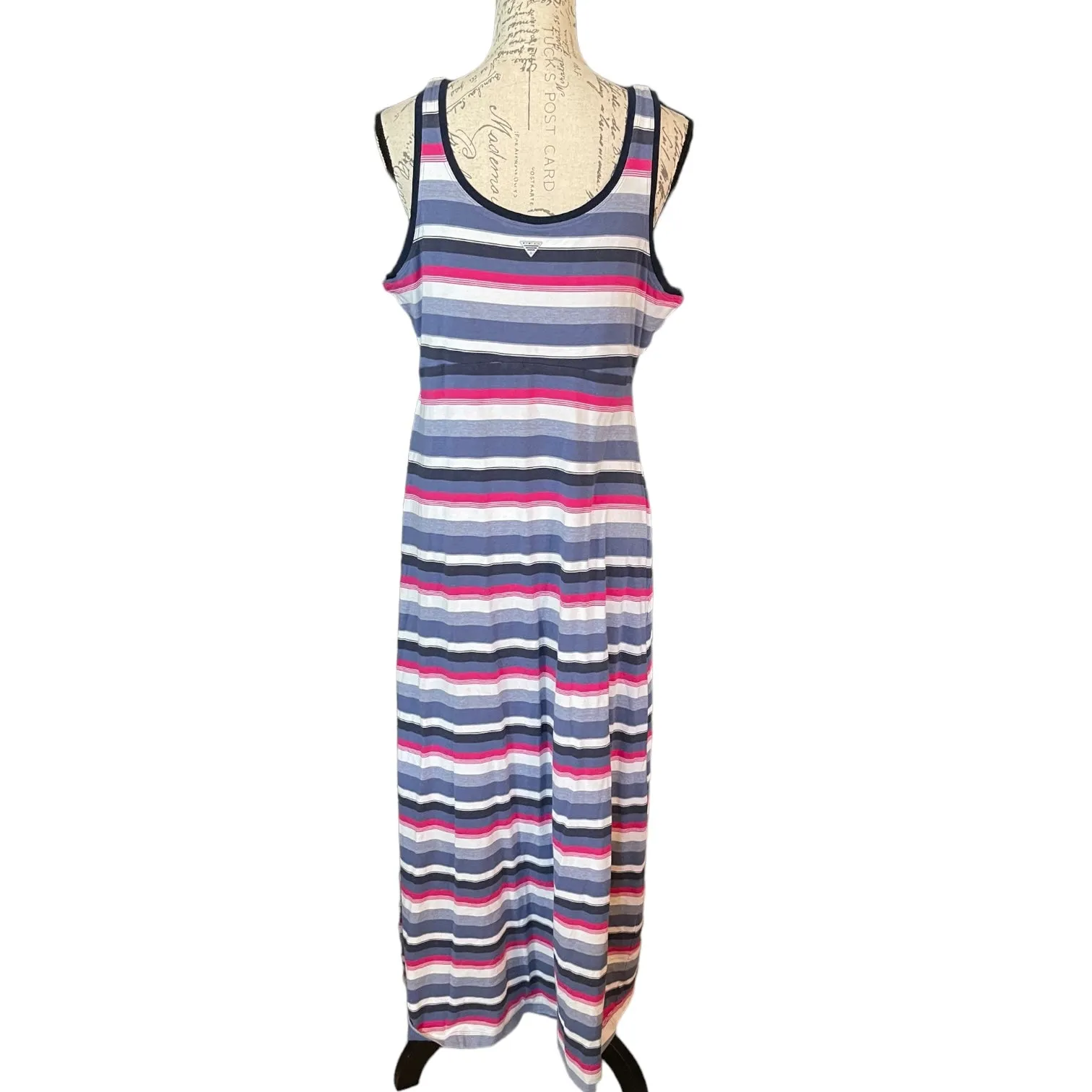 Columbia Omni-Wick Cotton Blend Striped Tank Maxi Dress Size X-Large