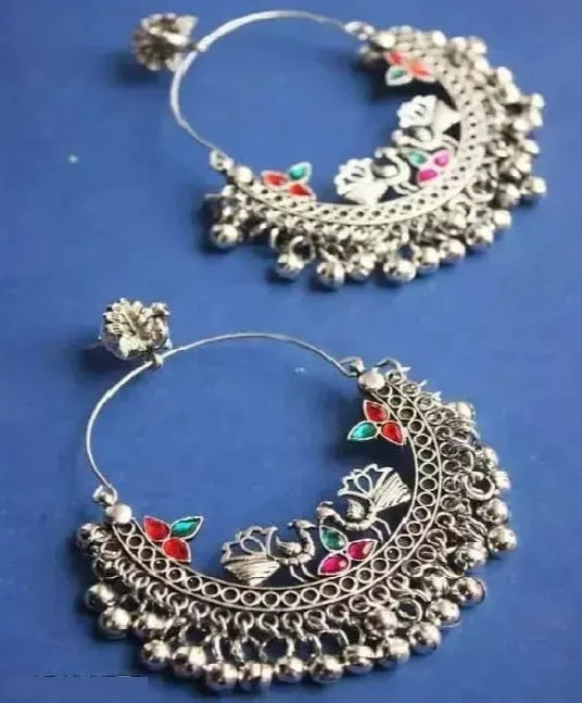 Combo Of 2 Elite Oxidised Silver Earring German Silver Jhumki & Chandbali Earring