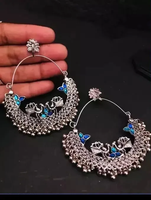 Combo Of 2 Elite Oxidised Silver Earring German Silver Jhumki & Chandbali Earring