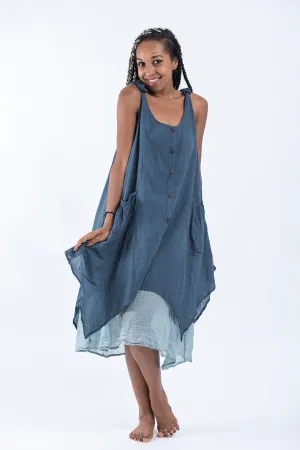 Crinkled Hill Tribe Cotton Tank Dress in Blue