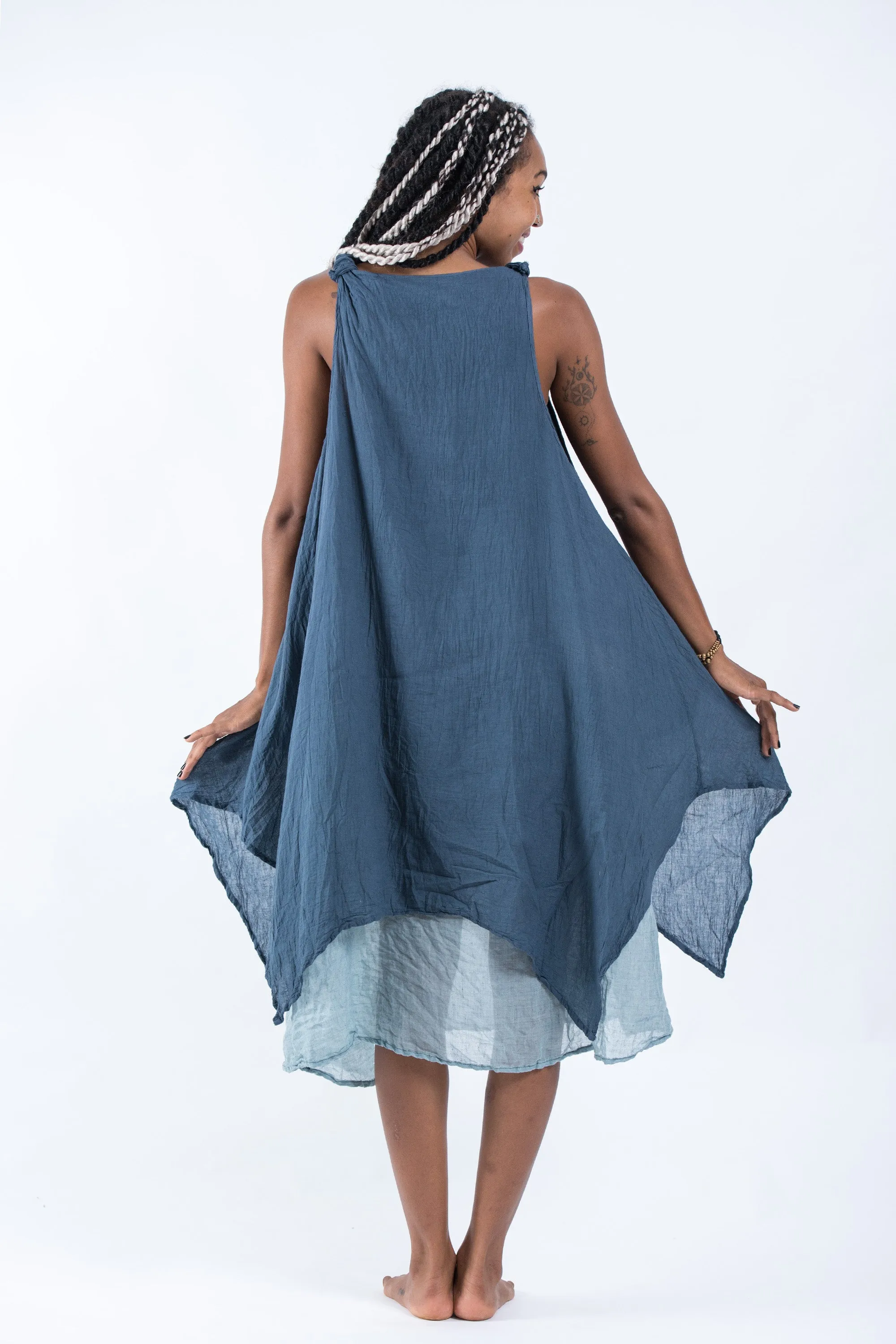 Crinkled Hill Tribe Cotton Tank Dress in Blue