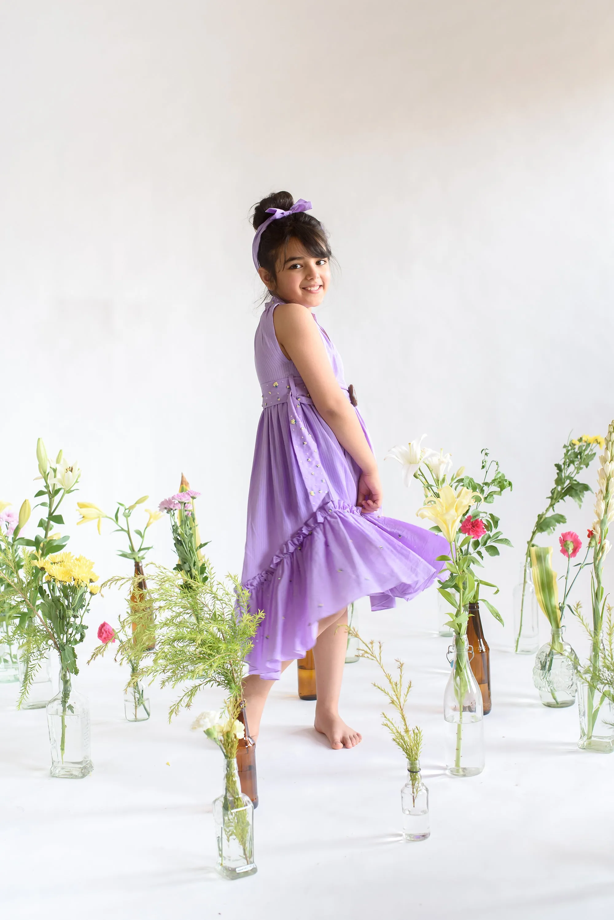 Dilly Frond- Organic Cotton Dress With Embroidered Belt For Girls