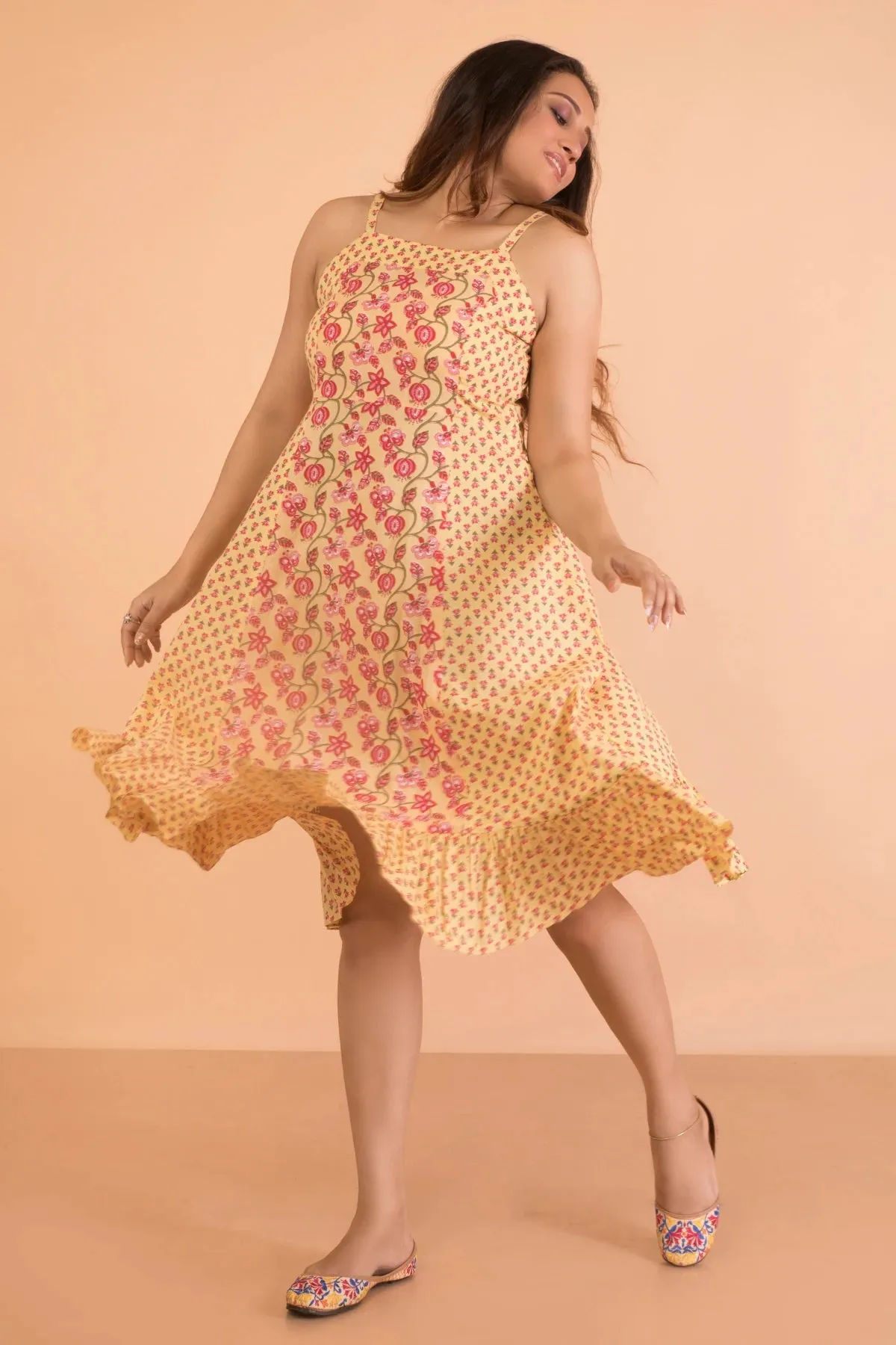 Double Printed Honey Noodle Strap Dress