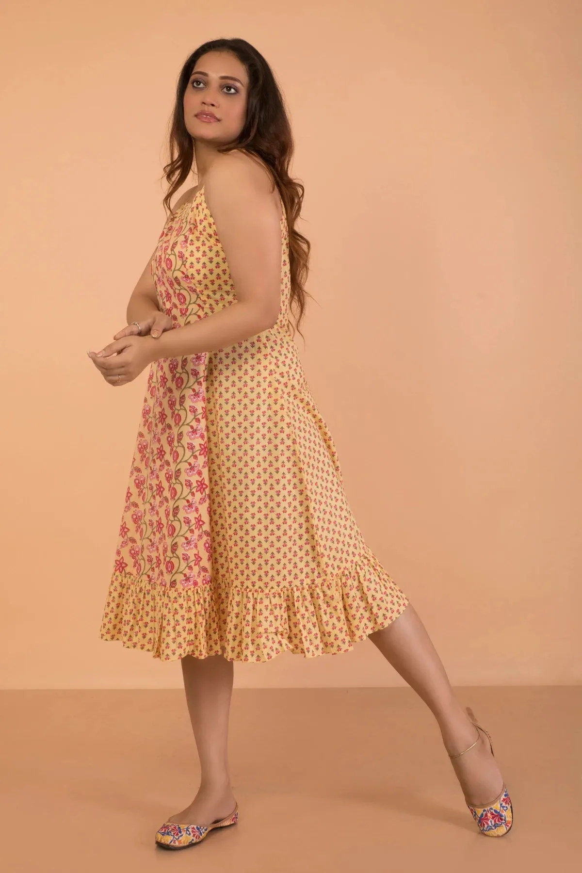 Double Printed Honey Noodle Strap Dress