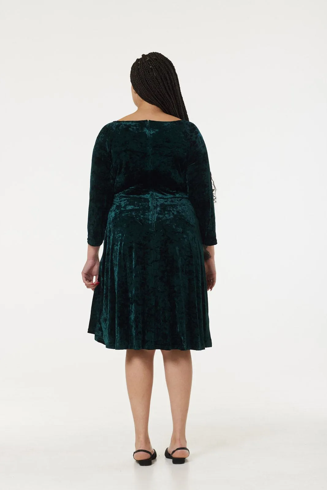 Dovey Festive Green Velvet Midi Fit and Flare Swing Dress