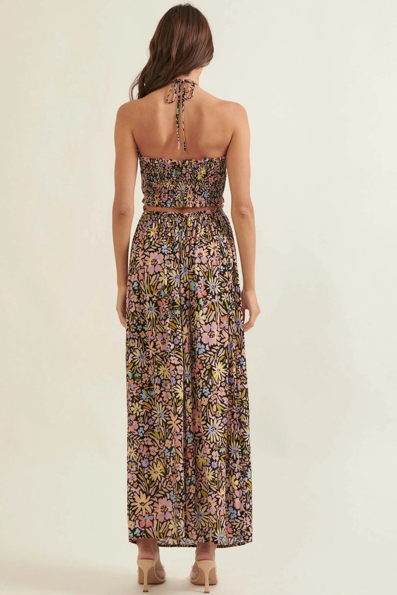 Flower Bomb Floral-Print Smocked Halter Maxi Dress