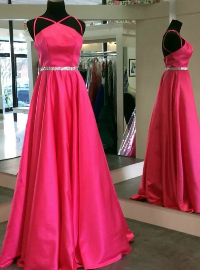 Fuchsia Spaghetti Straps A Line Prom Dresses Prom Dresses