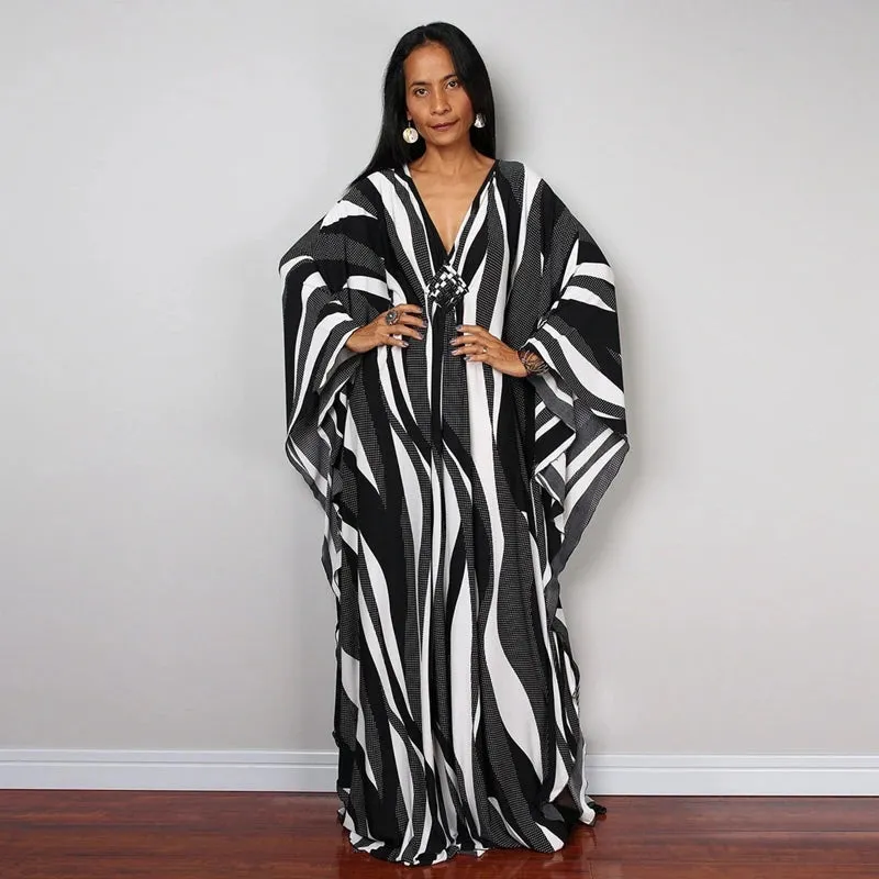 Greek Kaftan High Waist Maxi Abaya Dresses with Batwing Sleeve for Women