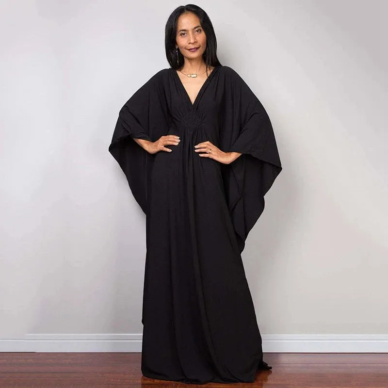 Greek Kaftan High Waist Maxi Abaya Dresses with Batwing Sleeve for Women