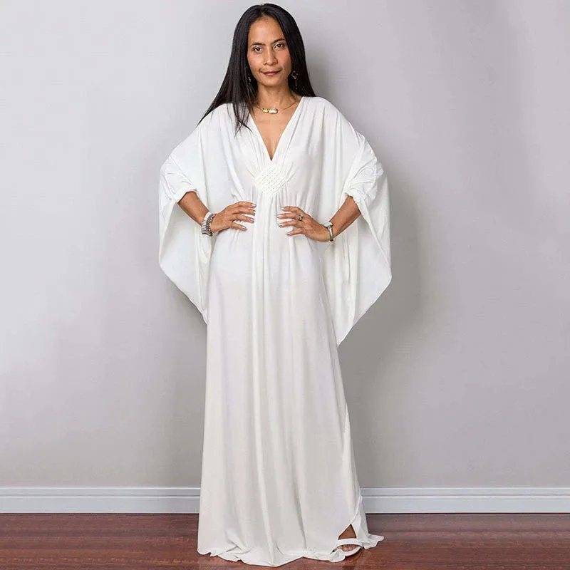 Greek Kaftan High Waist Maxi Abaya Dresses with Batwing Sleeve for Women