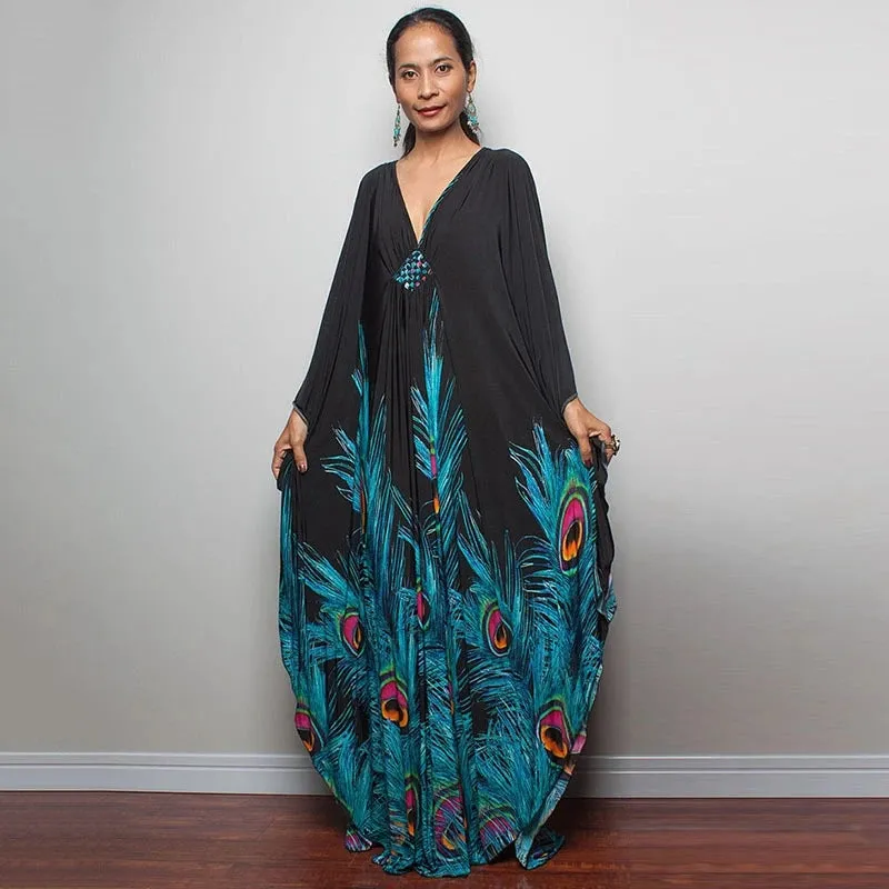 Greek Kaftan High Waist Maxi Abaya Dresses with Batwing Sleeve for Women