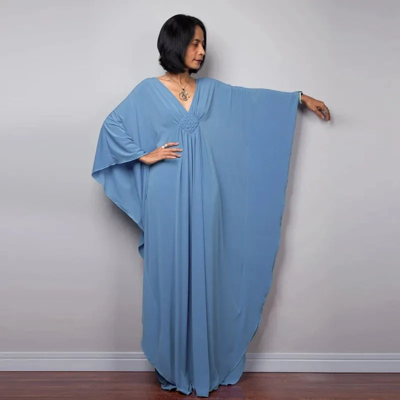 Greek Kaftan High Waist Maxi Abaya Dresses with Batwing Sleeve for Women