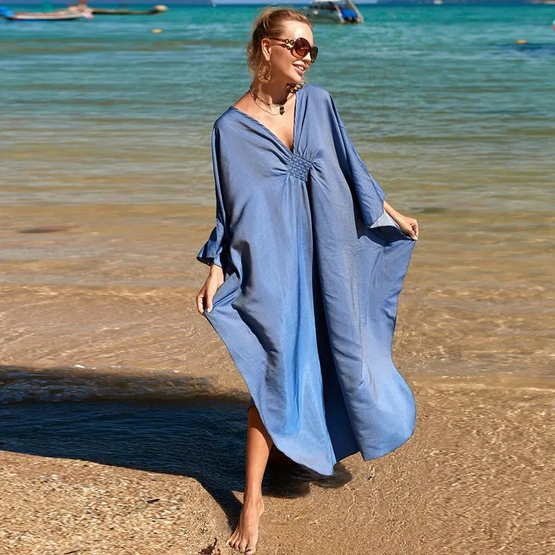 Greek Kaftan High Waist Maxi Abaya Dresses with Batwing Sleeve for Women