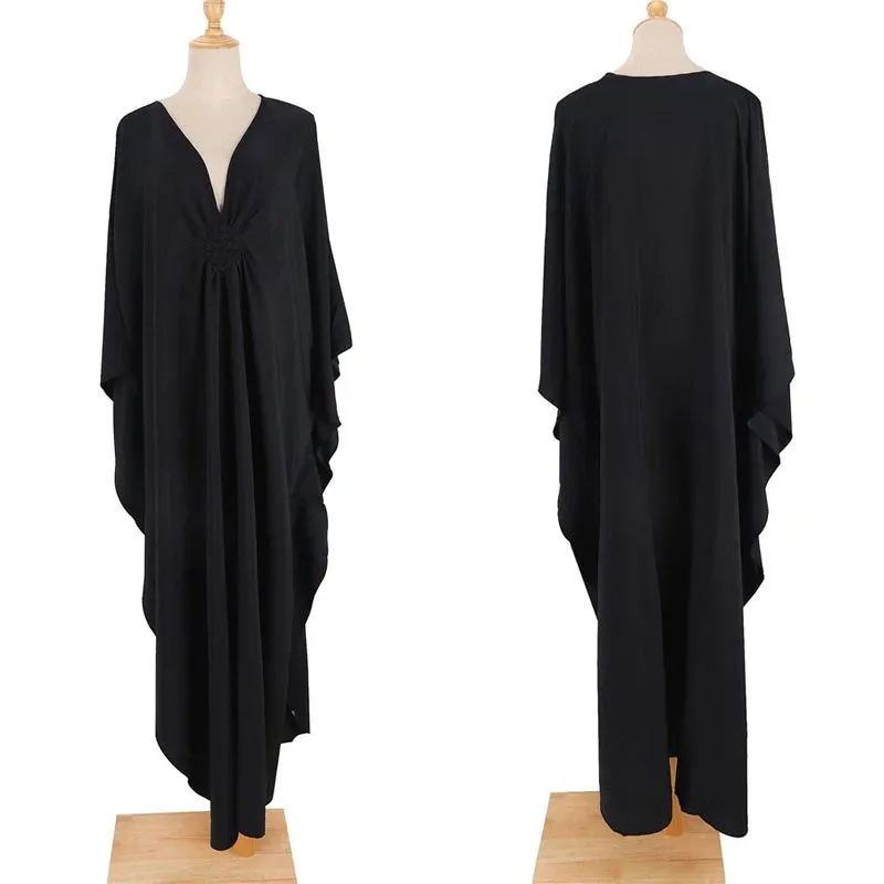 Greek Kaftan High Waist Maxi Abaya Dresses with Batwing Sleeve for Women