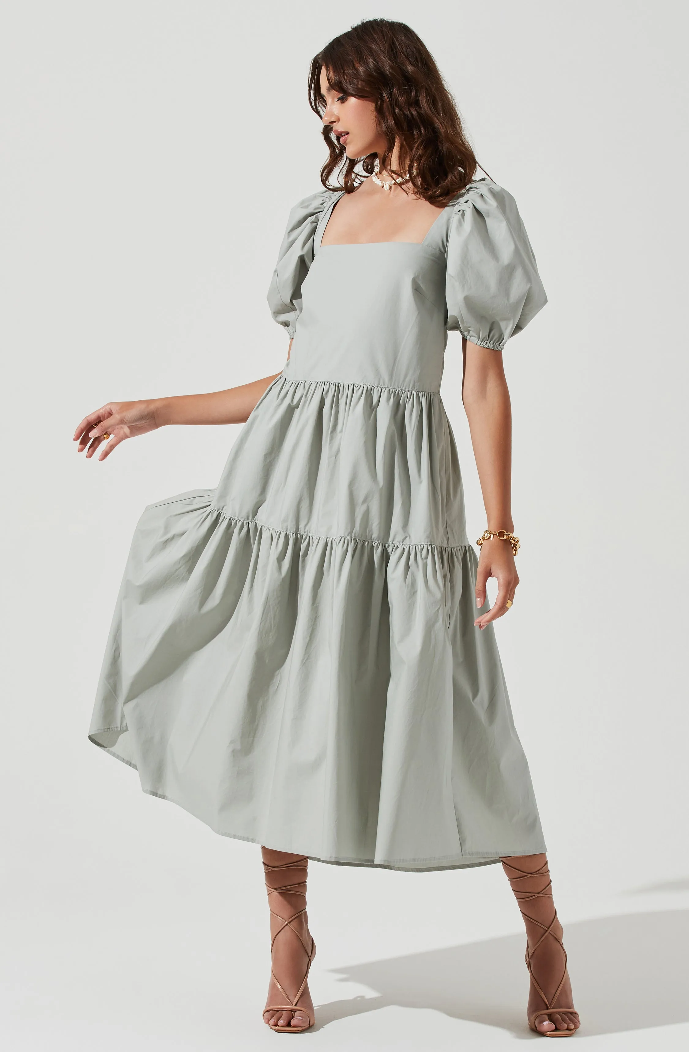 Ilana Puff Sleeve Tiered Midi Dress