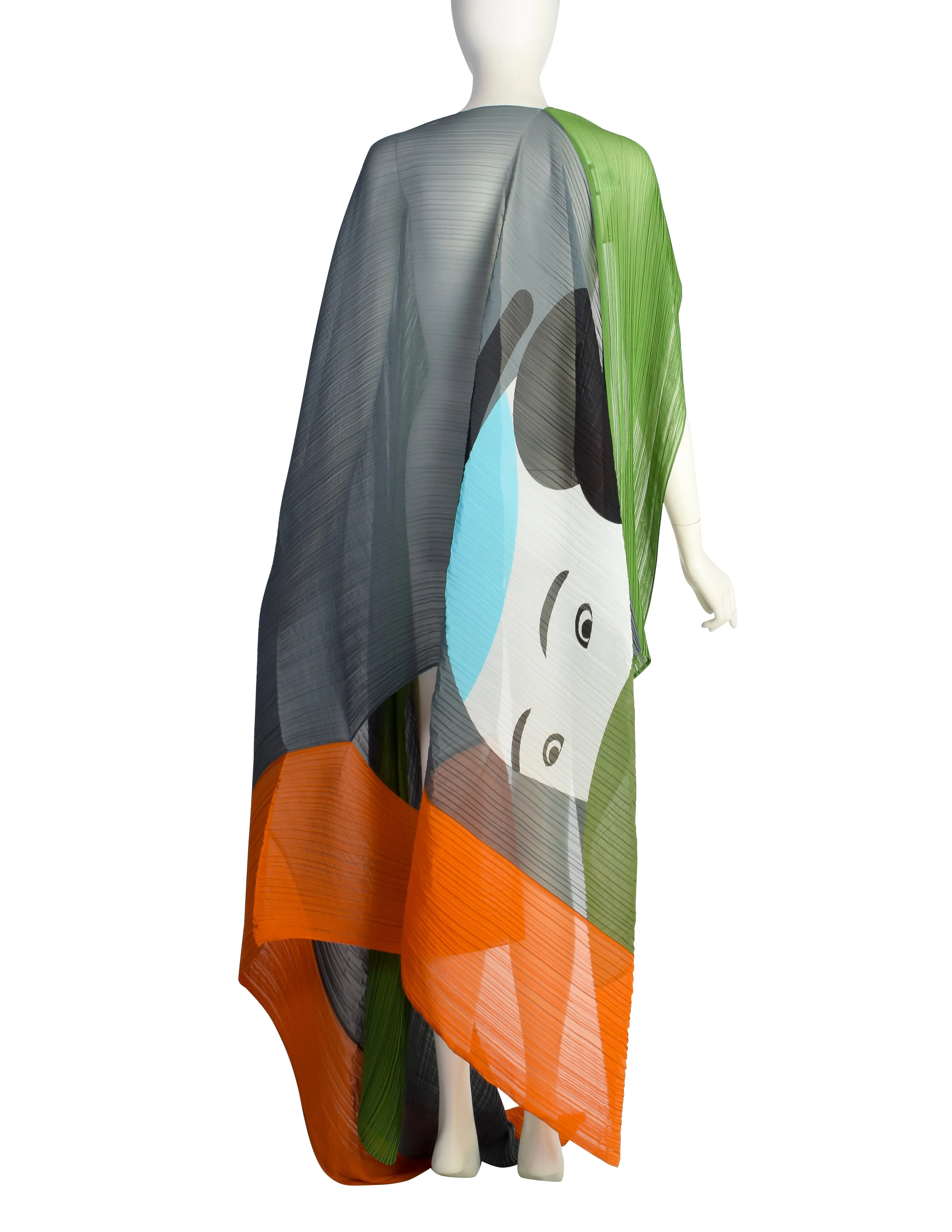 Issey Miyake x Ikko Tanaka 2016 No. 1 Sharaku Graphic Color Block Double Madame T Shawl Cape Dress