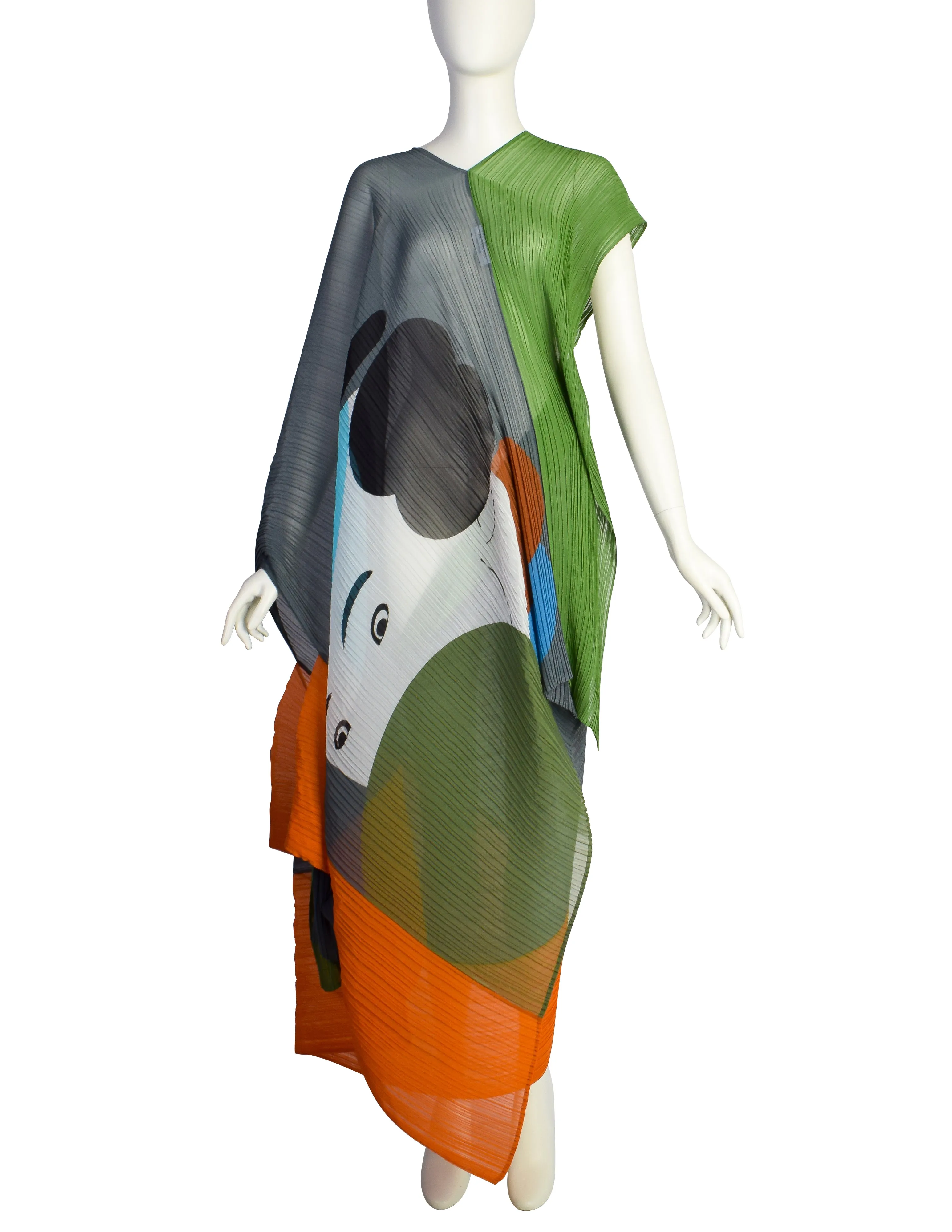 Issey Miyake x Ikko Tanaka 2016 No. 1 Sharaku Graphic Color Block Double Madame T Shawl Cape Dress