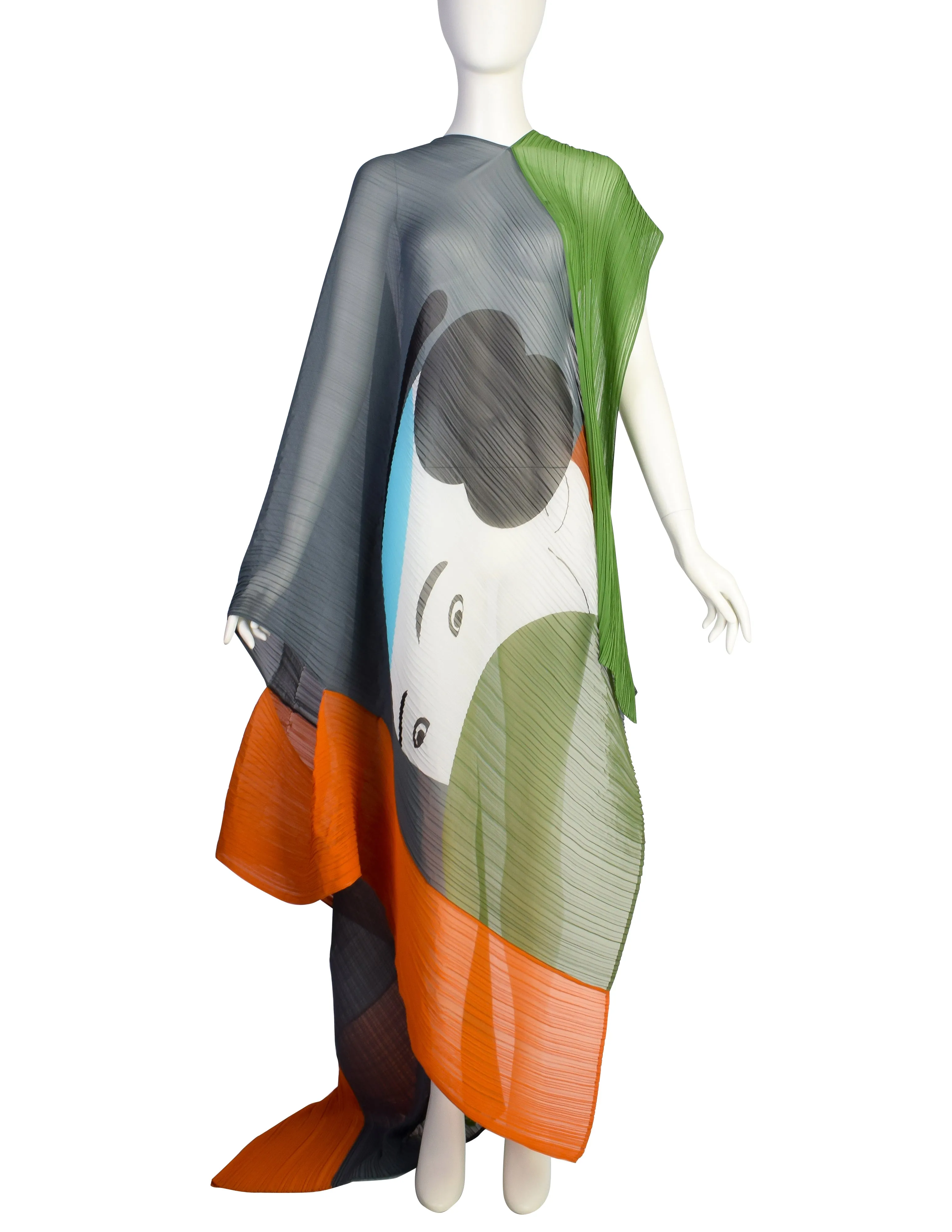 Issey Miyake x Ikko Tanaka 2016 No. 1 Sharaku Graphic Color Block Double Madame T Shawl Cape Dress