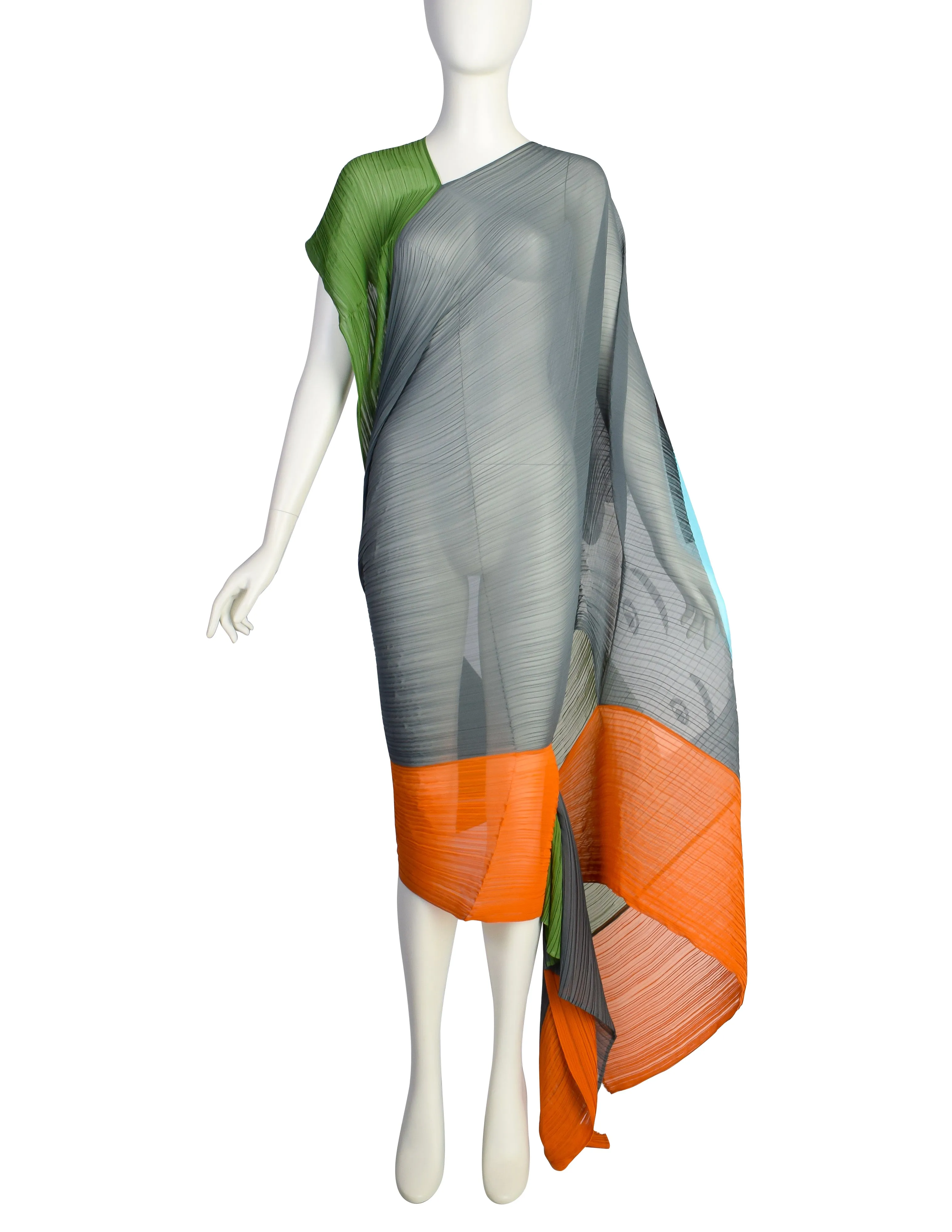 Issey Miyake x Ikko Tanaka 2016 No. 1 Sharaku Graphic Color Block Double Madame T Shawl Cape Dress