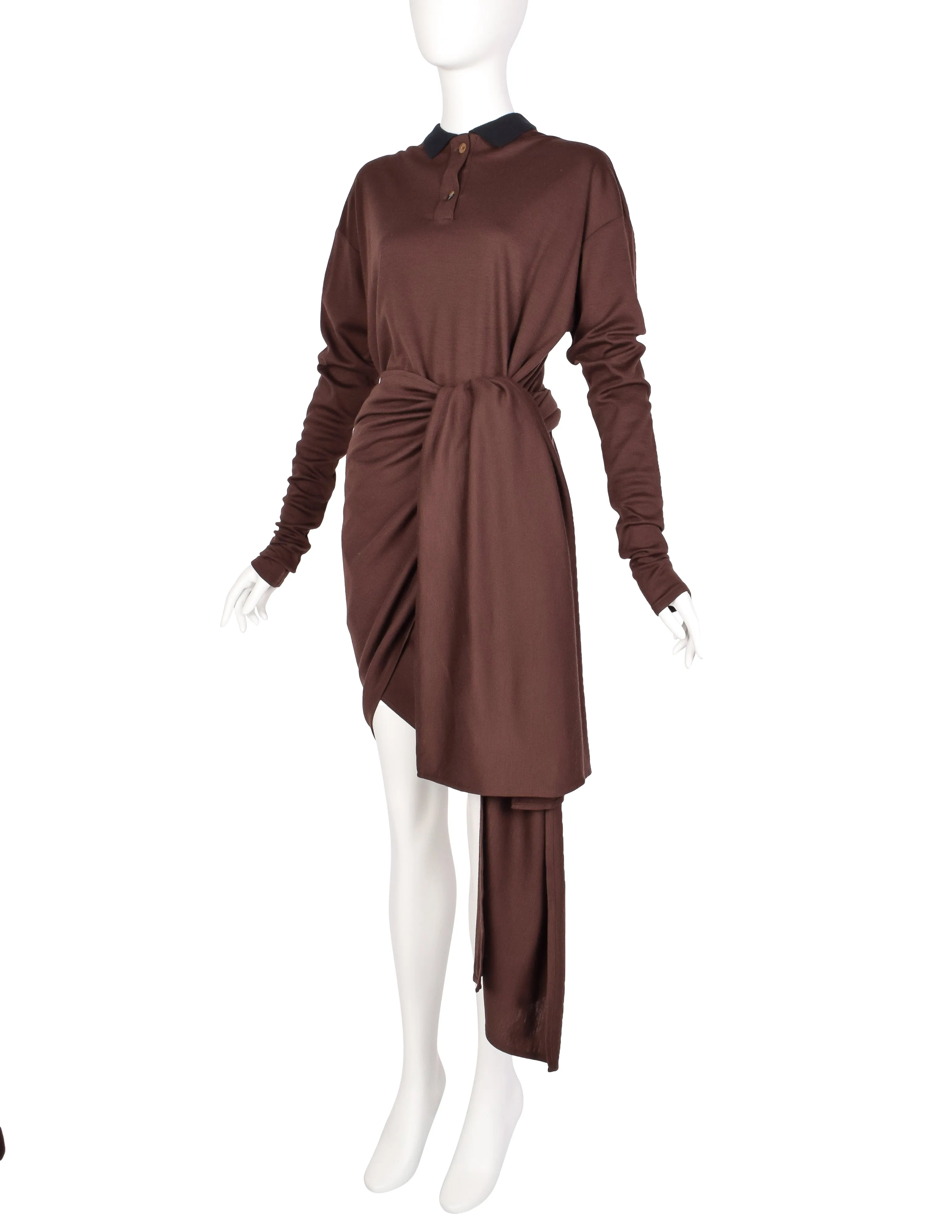 Jean Paul Gaultier Vintage AW 1984 Brown Jersey Versatile Wrap Shirt Dress