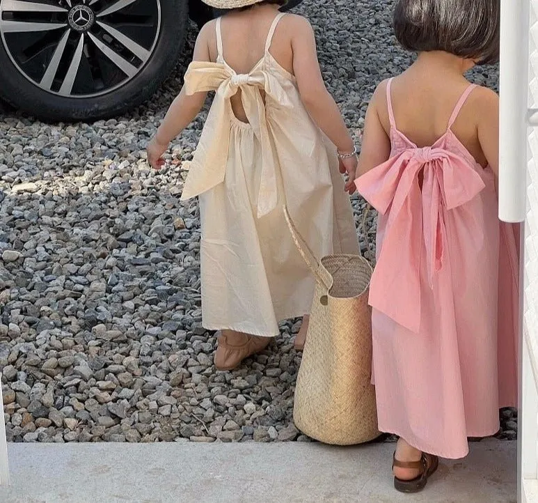 Kids Pink & Apricot Sleeveless Bow Maxi Dress - Ages 12M to 11Y