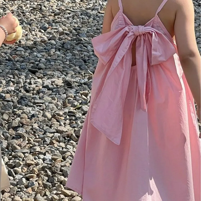 Kids Pink & Apricot Sleeveless Bow Maxi Dress - Ages 12M to 11Y