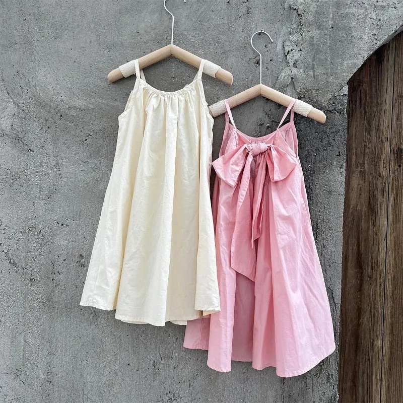 Kids Pink & Apricot Sleeveless Bow Maxi Dress - Ages 12M to 11Y