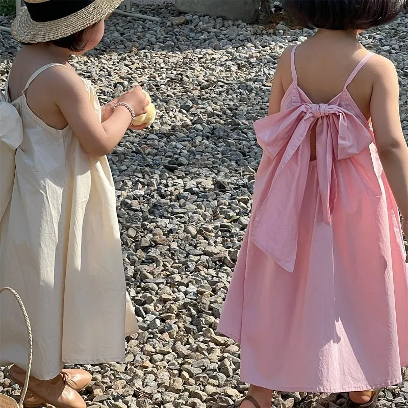 Kids Pink & Apricot Sleeveless Bow Maxi Dress - Ages 12M to 11Y